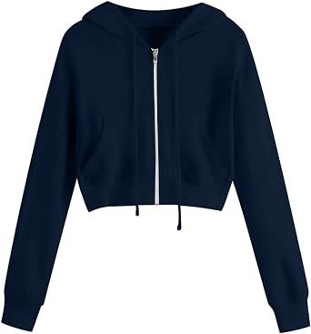Hoodies for Women White Cropped Zip Up Hoodie Trendy Teen Girls Crop Top Jackets Casual Cute Cropped Hooded Jacket