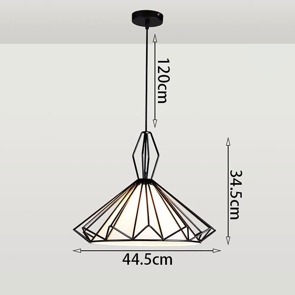 Creative Metal Wire Cage Pendant Lamp with White Acrylic Lampshade, E27 Industrial Chandelier, Diamond-Shaped Dining Room Decorative Hanging Lights, Simple Kitchen Island Light