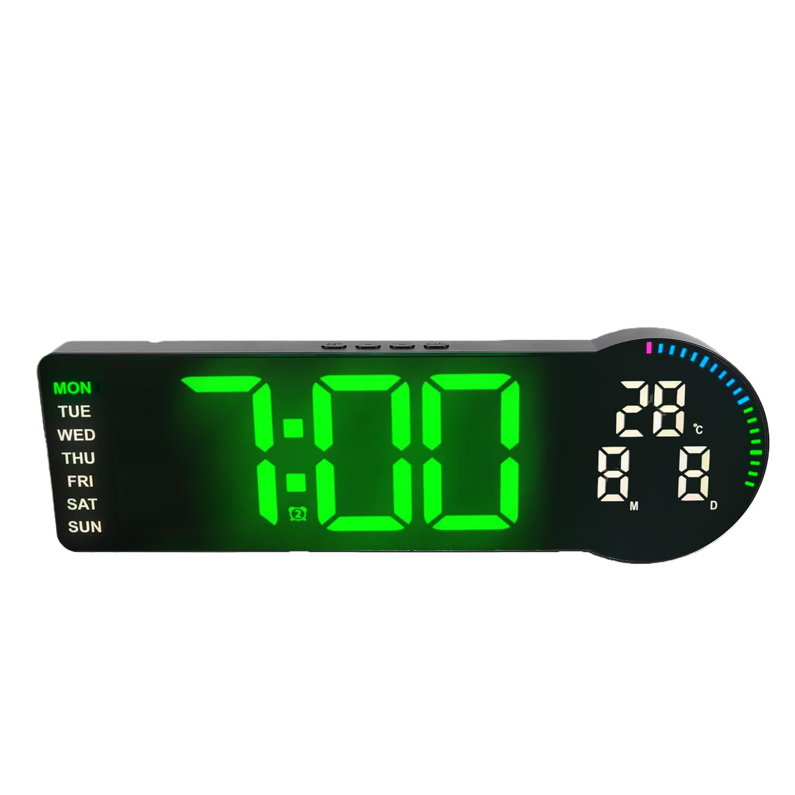 Fockety Digitale Wanduhr, LED-Digitaluhr mit Großem Display, Automatische Dimmung, Wanduhr mit Datum, Woche, Temperatur, Countdown, Fernbedienung, Schlummerfunktion, 12/24 Stunden,