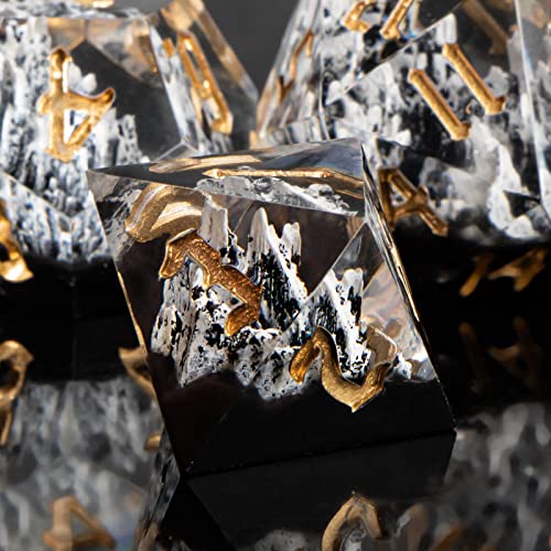 Kerwellsi Sharp Edge Resin Dnd Dice Set, Dungeons And Dragons Dice Set D&D With Box, Nature Snow Mountain Polyhedral Dice Set, Rpg Role Playing D And D Dice D20 D12 D10 D8 D6 D4 #TOP1