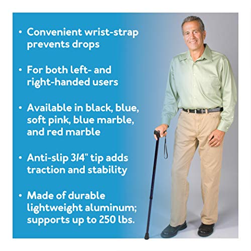 Carex Health Brands Soft Grip Walking Cane - Height Adjustable with Wrist Strap - Latex Free Soft Cushion Handle, Red Pattern & Marble, 40 Inch (Pack of 1)
