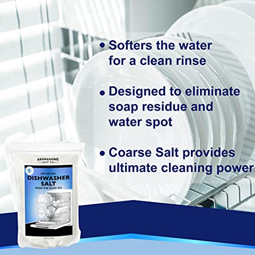 Aromasong Dishwasher Salt 5 LB - 100% Natural Water Softening Agent Compatible with Bosch, Miele, Whirlpool, Thermador and More... For Cleaner Dishes & Washer Reactivation (packaging may vary)