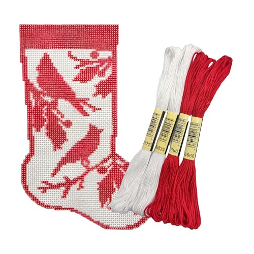 Image of Howie's Needlepoint Needlepoint Kits, 18CT Printed Embroidery Pattern Starter Kits, Stamped Patterns Canvas Kits(Christmas Stocking - Cardinal Bird,4x6inch)