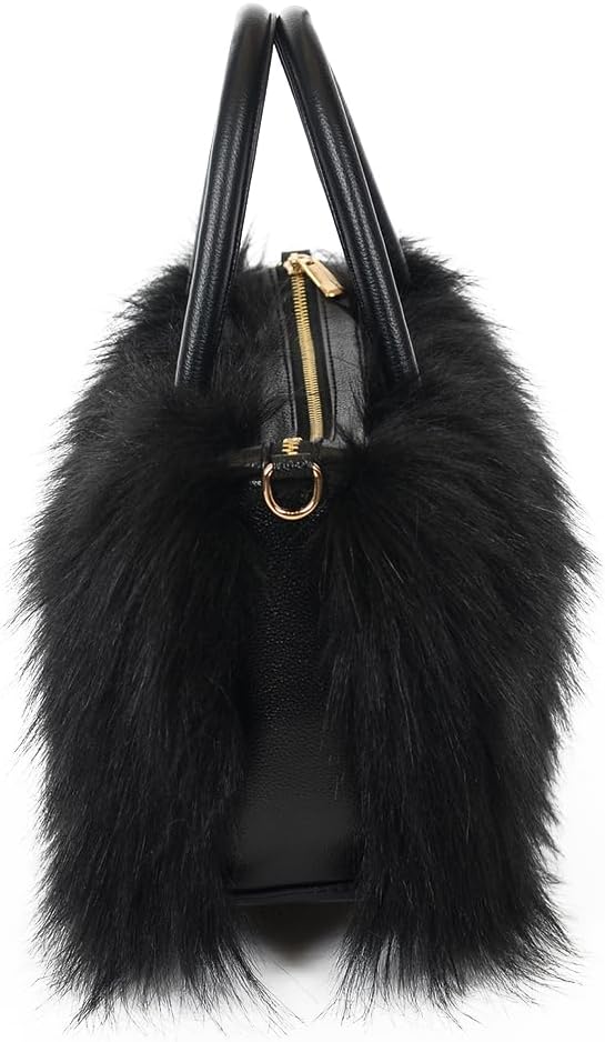 Womens Faux Fur Shoulder Bag Furry Purse Handbag Crossbody Bag with Shoulder Strap - Image 5