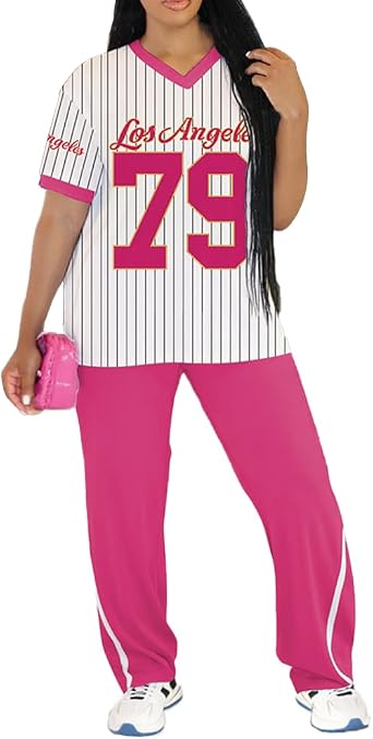 PINSV 2 Piece Sets for Women Summer Casual Outfits Jersey Shirts and High Waisted Pants Sets