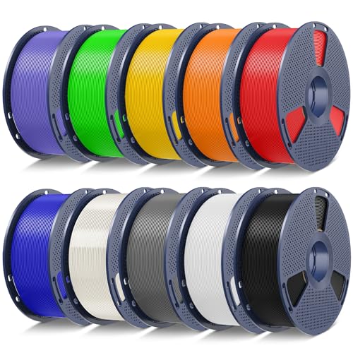 SUNLU 10kg PLA 3D Printer Filament Bundle,Neatly Wound PLA Filament 1.75mm ±0.02mm, 1kg per Spool,10 Pack,Black+White+Grey+Red+Klein Blue+Green+Vivid Yellow+Sunny Orange+Lavender Purple+Transparent
