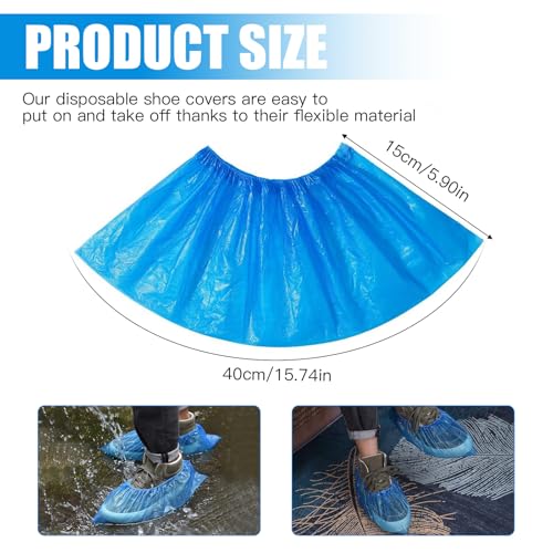 300 Stück Schuhüberzieher Einweg,CPE Überzieher Schuhe rutschfest,Schuhüberzieher Wasserdicht Blau Staubdicht,Ideal für Klinik,Labor,Überschuhe elastisch,Größe Einheitsgröße