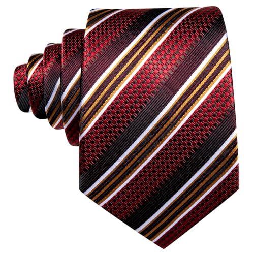 Image of Barry.Wang Silk Men Ties Formal Stripes Necktie and Tie Clip for Wedding Party Business Fashion Classic