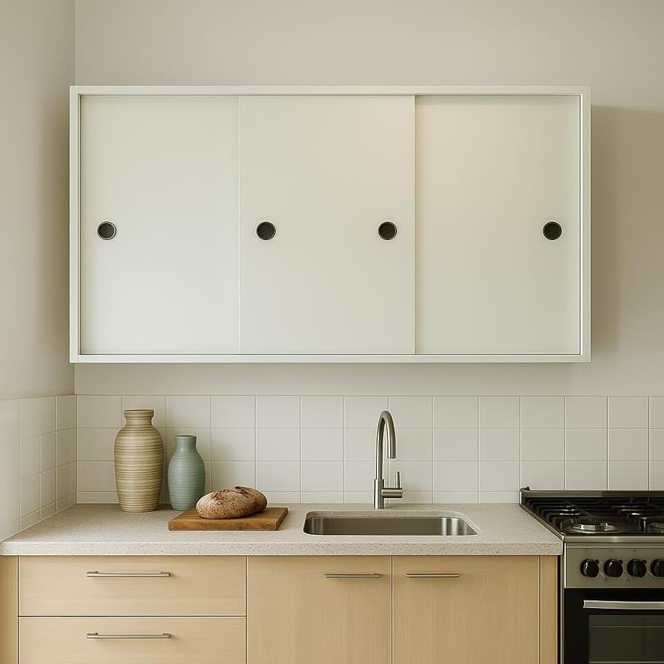 Balcão Cozinha Aereo Multifuncional com 3 Portas de Correr Gabinete Suspenso com Grande Espaço Interno (Branco)