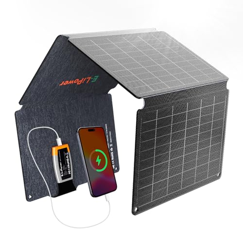 E-LiPower Portable Solar Panel 36W | 26% High-Efficiency Foldable Solar Panels with USB QC and PD Quick Charge for Camping, Hiking, Outdoor Trip, Compatible with Phones, Ipad & Tablets
