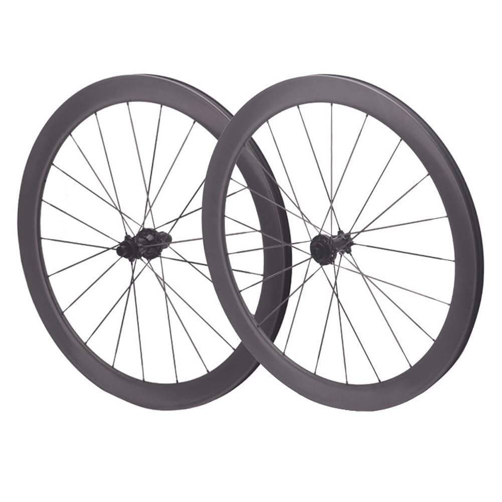 700C Road Bike Disc Brake Wheelset Carbon Spokes Front 24 Rear 24, 50mm Carbon Rim for 8-12 Speed Cassette, 12 * 100/142mm Thru-Axle