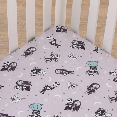 Image of Disney Nightmare Before Christmas Gray, Black, White, and Blue, Jack Skellington Super Soft Nursery Fitted Mini Crib Sheet