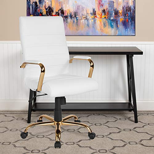 Flash-Furniture-Whitney-Mid-Back-Swivel-LeatherSoft-Desk-Chair-with-Padded-Seat-and-Armrests-Adjustable-Height-Padded-Office-Chair-WhiteGold