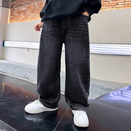 Jean baggy pour garçons à jambe large et taille élastique confortable