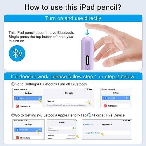 Image of DIGIROOT iPad Pencil【NO.1 Sales in US&EU】,13 Mins Fast Charge Stylus Pen for iPad with Palm Rejection for 2018-2024 iPad Air 3 /4 /5 /M2, iPad mini 5 /6, iPad 6 /7 /8 /9 /10, iPad Pro 11 inch,12.9 inch&M4 (Purple)