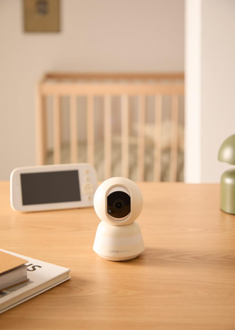 CREATE / Baby CAM Connect Pro/Babyphone caméra avec WiFi Blanc cassé/Audio bidirectionnel, vidéo Haute qualité, Vision Nocturne, caméra pivotante, 7 chansons, 5 W