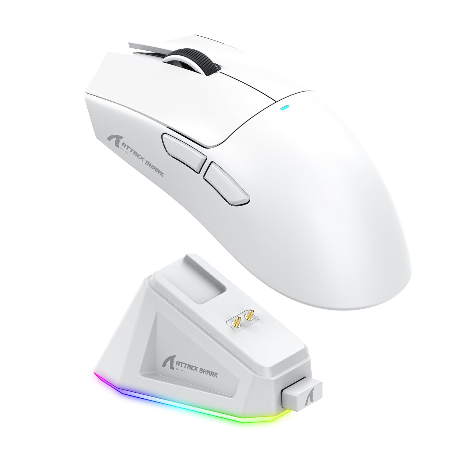 ATTACK SHARK X11 Mouse Inalámbrico con Base de Carga RGB, Mouse Gamer Ultraligero para Juegos, 2.4 GHz/Bluetooth/USB-C de 3 Modos, 24000DPI, 5 Botones programables para PC/Mac - Blanco