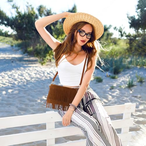 Bolso bandolera vintage con flecos en marrón miniatura 6