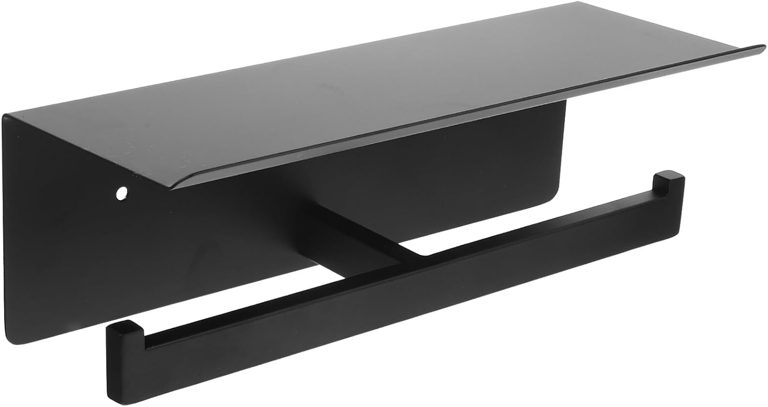 NUOBESTY Stainless Steel Toilet Paper Holder Wall Mount, Punch-Free Double Roll Paper Towel Storage Rack for Bathroom and Kitchen, Black Finish