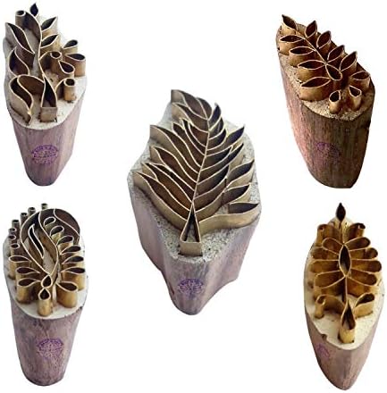 Royal Kraft Floral Brass Wooden Printing Stamps (Set of 5) - DIY Fabric, Clay, Pottery Blocks BHtag0002