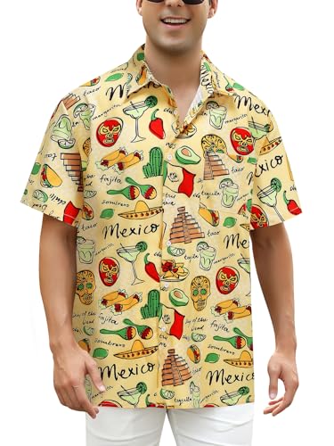 Mexican Shirts for Mens Short Sleeve Button Down Shirts Funny Casual Fiesta Outfit Party Clothes Tropical Beach