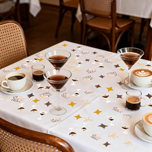 Image of BeYumi Espresso Martini Table Confetti - 300Pcs A Tini Bit Older Table Confetti Decorations Brown Espresso Martini Bow Gold Star Paper Decor for Girl Birthday Bachelorette Bridal Shower Party Supplies