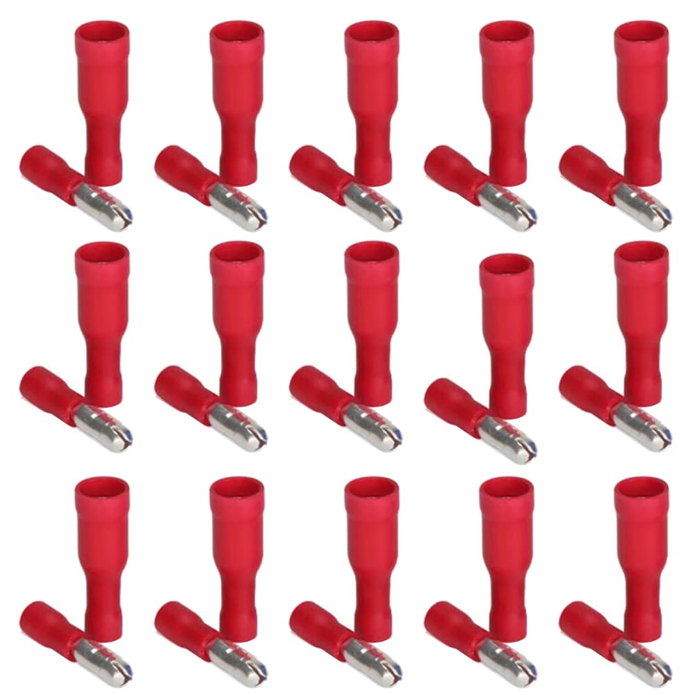 Ruidee 100pcs 22-16 AWG Insulated Male/Female Bullet Connector Electrical Bullet Butt Terminals Quick Splice Wire Crimp Connectors（Red/UPZH)