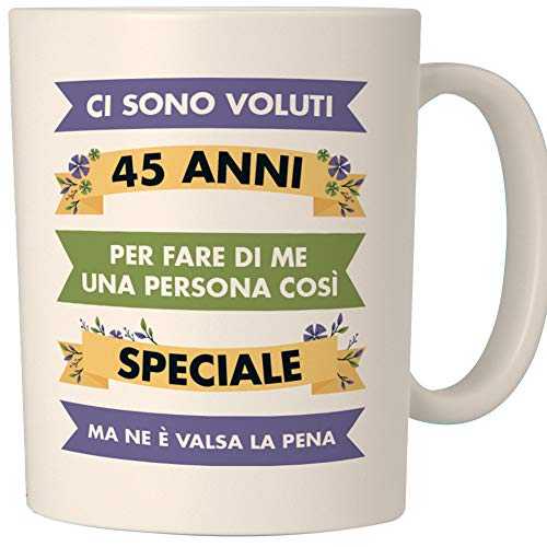 Teetaly Tazza Frasi Compleanno 45 Anni - Idea Regalo Originale
