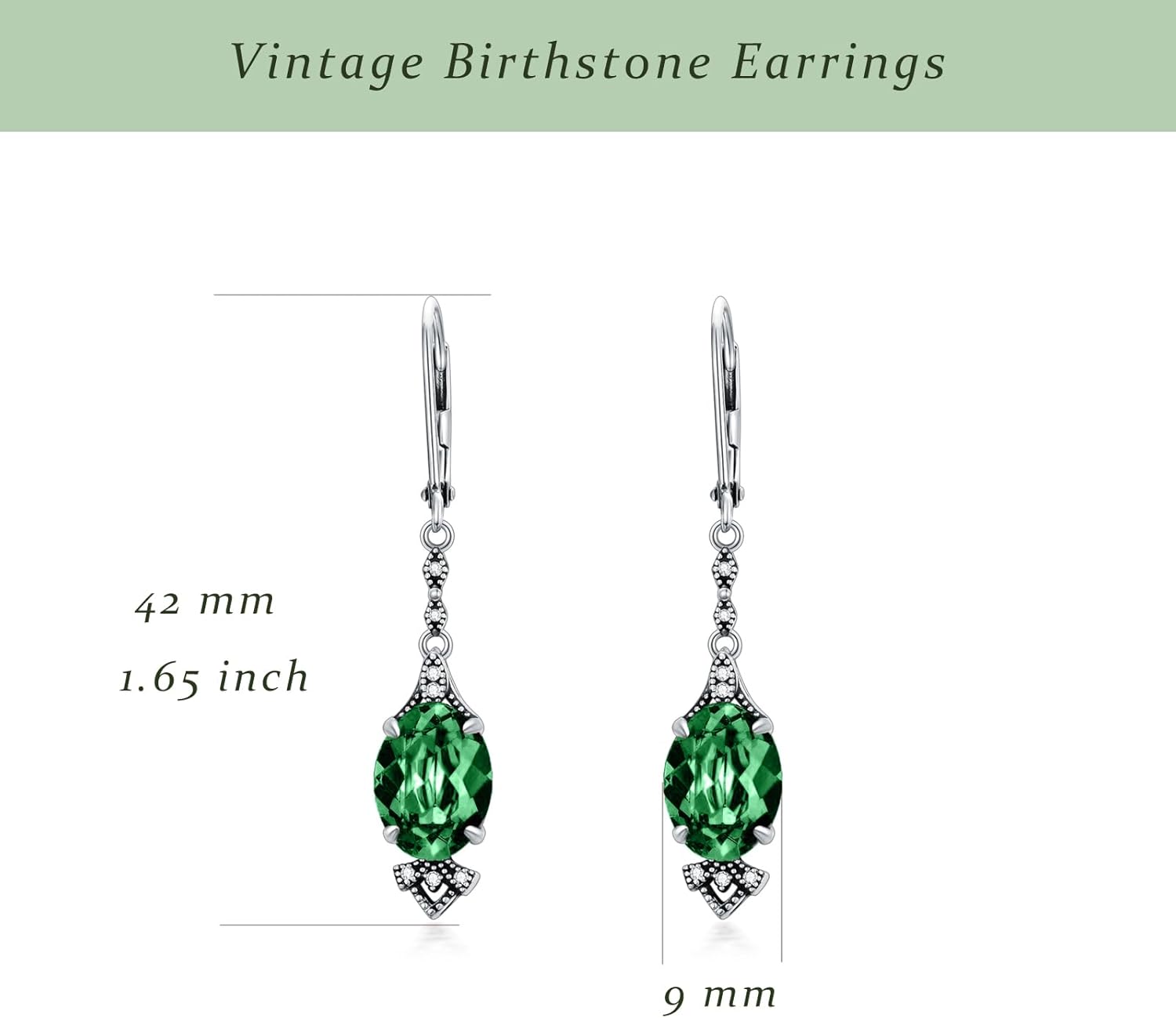 Vintage Leverback Earrings 925 Sterling Silver Retro Leverback Dangle Drop Earrings with 9mm Oval Birthstone, Anniversary Birthday Jewelry Gifts for Women - Image 4
