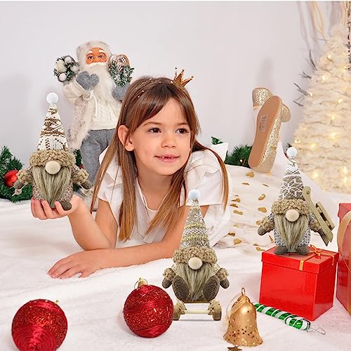 Gehydy Set of 3 Christmas Gonk Decorations Handmade Sled Gnome Plush Stuffed Xmas Decor for Home Kitchen Farmhouse - Brown