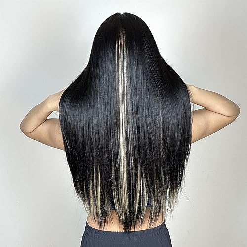 Perruque synthétique longue avec frange pour masquer l'implantation - 6