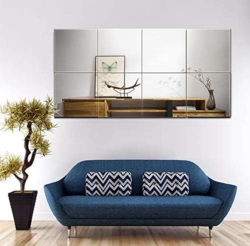 Image of Full Length Wall Mirror Tiles - 10 inch x 10 inch x 4Pcs Frameless Full Body Mirror Tiles Wall Mounted Mirror for Home Gym Vanity Bedroom, Living Room