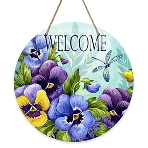 Deroro Welcome Spring Summer Floral Flower Sign for Front Door Decor Pansy Dragonfly Wood Door Hanger for Outdoor Outside Porch Seasonal Vintage Wooden Wreath Indoor Wall Hanging Decoration