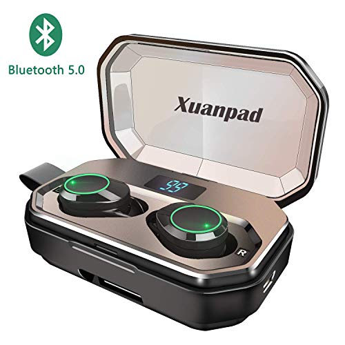 XuanPad Écouteurs sans Fils Bluetooth 5.0 Mise à Niveau Truefree Casque Portable Mini-écouteurs Stéréo Haute Fidélité avec Étui de Charge Magnétique Et Microphone Intégré