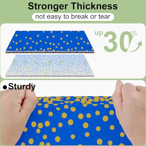 Image of Smiry Plastic Table Cloth Disposable 3 Pack, 54 x 108 Inch Rectangle Waterproof Tablecloth, Printed Gold Table Runner Style for Birthday Weeding, Party Decorations, Leakproof & Sturdy, Blue and Gold