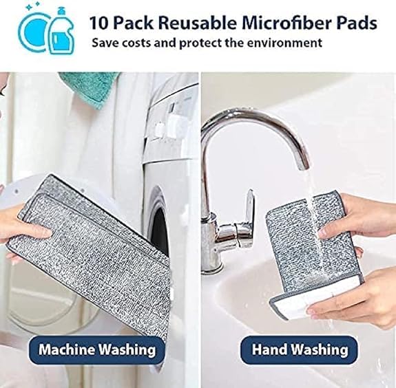 Image of TEKCOOL Mop Heavy Quality Floor Mop with Bucket, Flexible Kitchen tap Flat Squeeze Cleaning Supplies 360 Flexible Head /2 Reusable Pads Clean Home Floor Cleaners:
