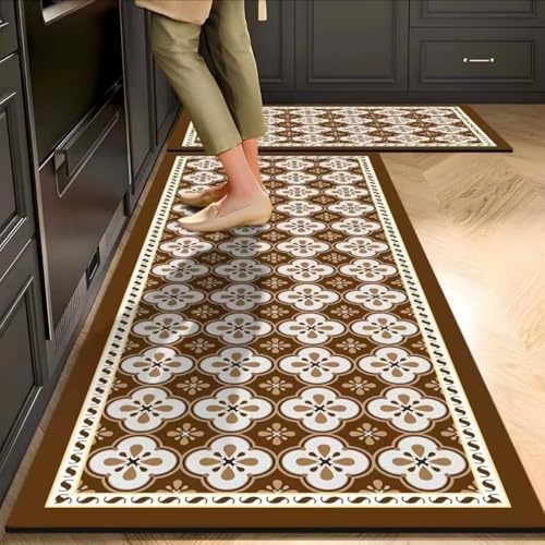 Image of proxin 2 Non-Slip Rubber Kitchen Floor Mats - Soft and Absorbent Rugs for Kitchen, Laundry, Hallway - Sizes 118x38 cm & 38x58 cm (Colour 4)