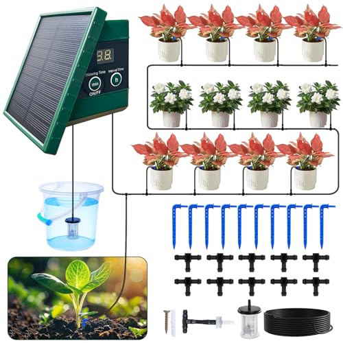 Solar Bewässerungssystem Garten, Bewässerungssystem Balkon, Solar Automatische Bewässerung Balkon Garten, Balkonbewässerung, Solarbewässerung Outdoor, Tropfbewässerungssystem Mit 10M Tropfschlauch