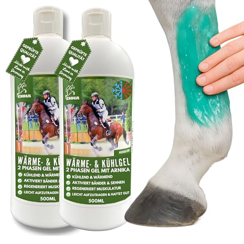 Balsamo per cavalli rinfrescante + riscaldante, 2 in 1, 2 x 500 ml, gel rinfrescante con unguento di arnica, extra forte, tendini, unguento refrigerante e unguento termico, unguento per cavalli e cani