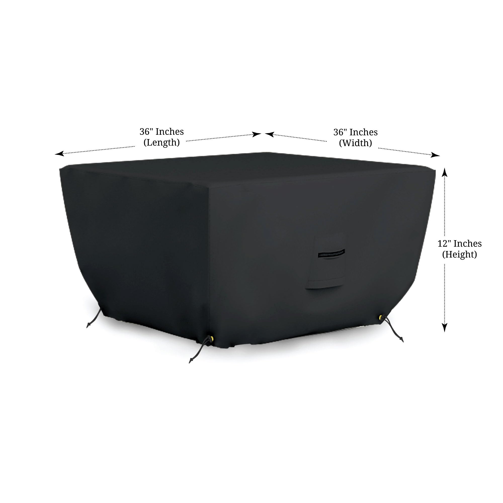 Pokrowce na zewnątrz Fire Pit - wodoodporne, 100% odporne na promieniowanie UV kwadratowa osłona na ognisko, 500 ml tkanina PVC z kieszeniami powietrznymi i sznurkiem do dopasowania, aby wytrzymać wiatr i burze. 90 cm dł. x 90 cm szer. x 36 cm wys., czarn