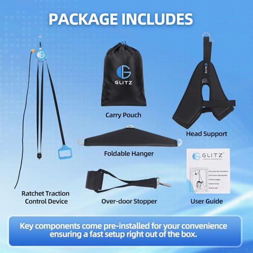 Image of glitz Upgraded Neck Stretcher & Cervical Traction Device with Ratchet System - 50-200N Adjustable Over-Door Traction for Pain Relief & Spinal Decompression, Force-Limited Easy-Release Pull Cord