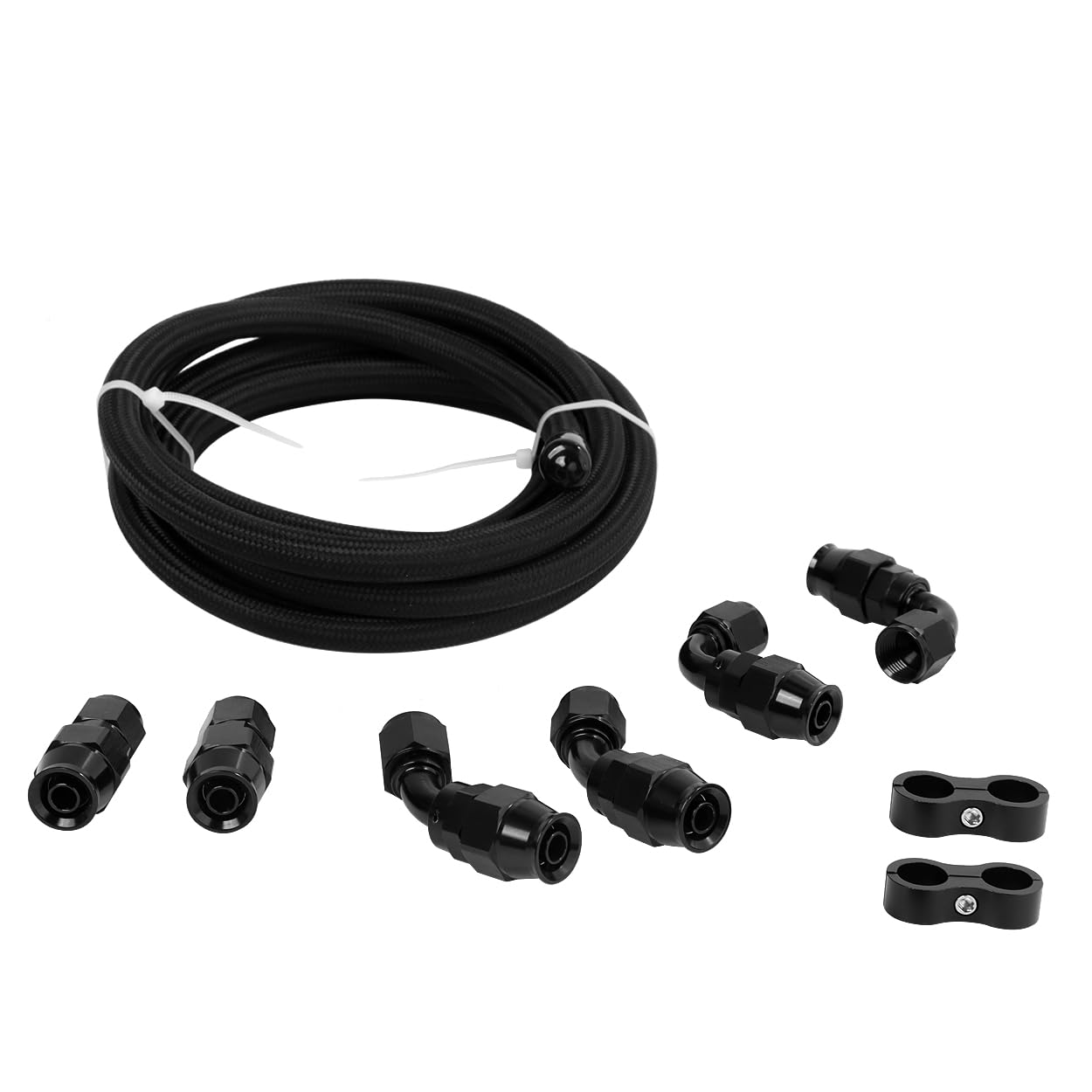 Photo 1 of LokoCar 12AN PTFE Fuel Line Kit AN12 E85 Nylon Braided Fuel Line Hose Fitting Kit 10FT Black