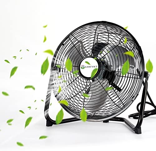 GTOUNACT 12 Inch Floor Fan 3-speed High Velocity 360°Adjustable Tilting Powerful Airflow Heavy Duty,All-Metal Construction, Convenient Carry Handle,Personal Cooling Fan with 3 Speed for Home Office