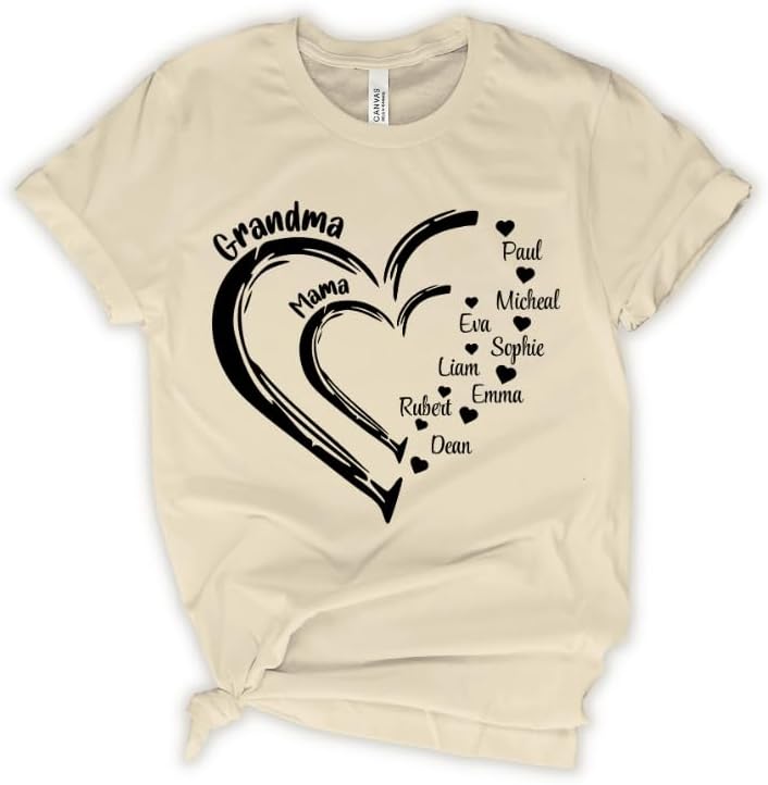 Custom Name Grandma Shirt, Personalized Kid's Name Tee, Family Names Double Heart Shirt, Customized Layered Heart T-shirt, Mother's Day Gift, Abuelita Matching Name Present - Image 2