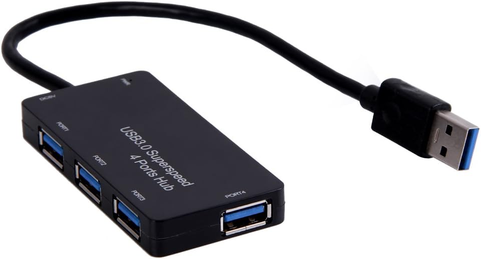 Ultra Thin 4 Ports USB 3.0 Hub Splitter Adapter Data Sync Transfer Super Speed 5Gbps Designed for Ultrabooks,Notebooks,Laptops,Desktop,MacBooks,Macbook Air,Macbook Pro,Mac Mini,Microsoft Surface Tablet Series and Any PC Brand - Plug and Play,Up to 4 USB Devices,with LED Indicator,Built-in 20cm Cable,Compatible with Windows 8.1(32/64 bit) Win 7/Vista/XP/2003/2000,Linux,Mac OS 10.2 and above - Support Connect Digital Cameras,MP3 Player,iPods and iPhones,Card Readers,USB Speakers,Keyboard,Mouse,Printer,HDD,Mobile Phone(and more) to Your Computer,Black