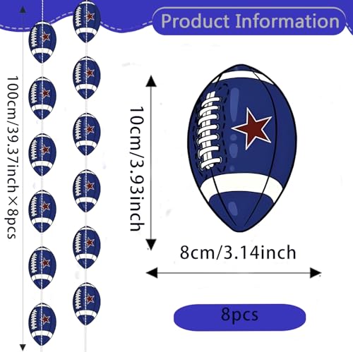 8PCS Dallas Soccer Party Banner, Blue Cowboys Football Party Supplies Sport Themed Party Decorations American Rugby Blue Paper Hanging Decorations Cowboys Football Theme Birthday Party Decor - Image 4
