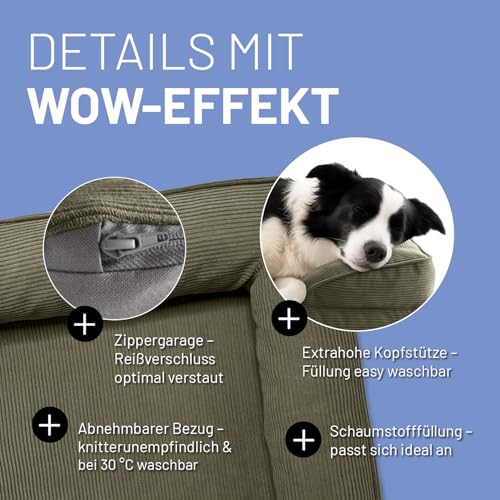 Lumaland orthopädisches Hundebett aus Cord | ergonomisches Hundesofa 90x65 cm - für mittelgroße Hunde | Boden rutschfest | Füllung und Bezug waschbar | Hundekörbchen mit Memory Schaumstoff