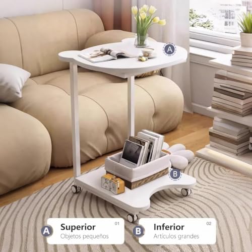 Image of Side Table Stands Couch Side, Swivel TV Tray Table, C-Shaped End Table, Small Center Table for Home Office for Bedroom, Living Room | Closet with Dustproof Door (Panda Table-YZ-06)