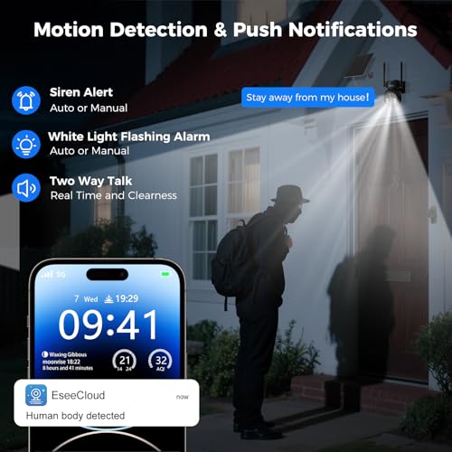 Hiseeu 4G LTE Cellular Security Camera Solar Powered, No WiFi Security Camera Wireless Outdoor, 24/7, PIR Motion, 2 Way Talk, 360° PT, 2K Color Night Vision, 32G SD & SIM Card Included - image 6