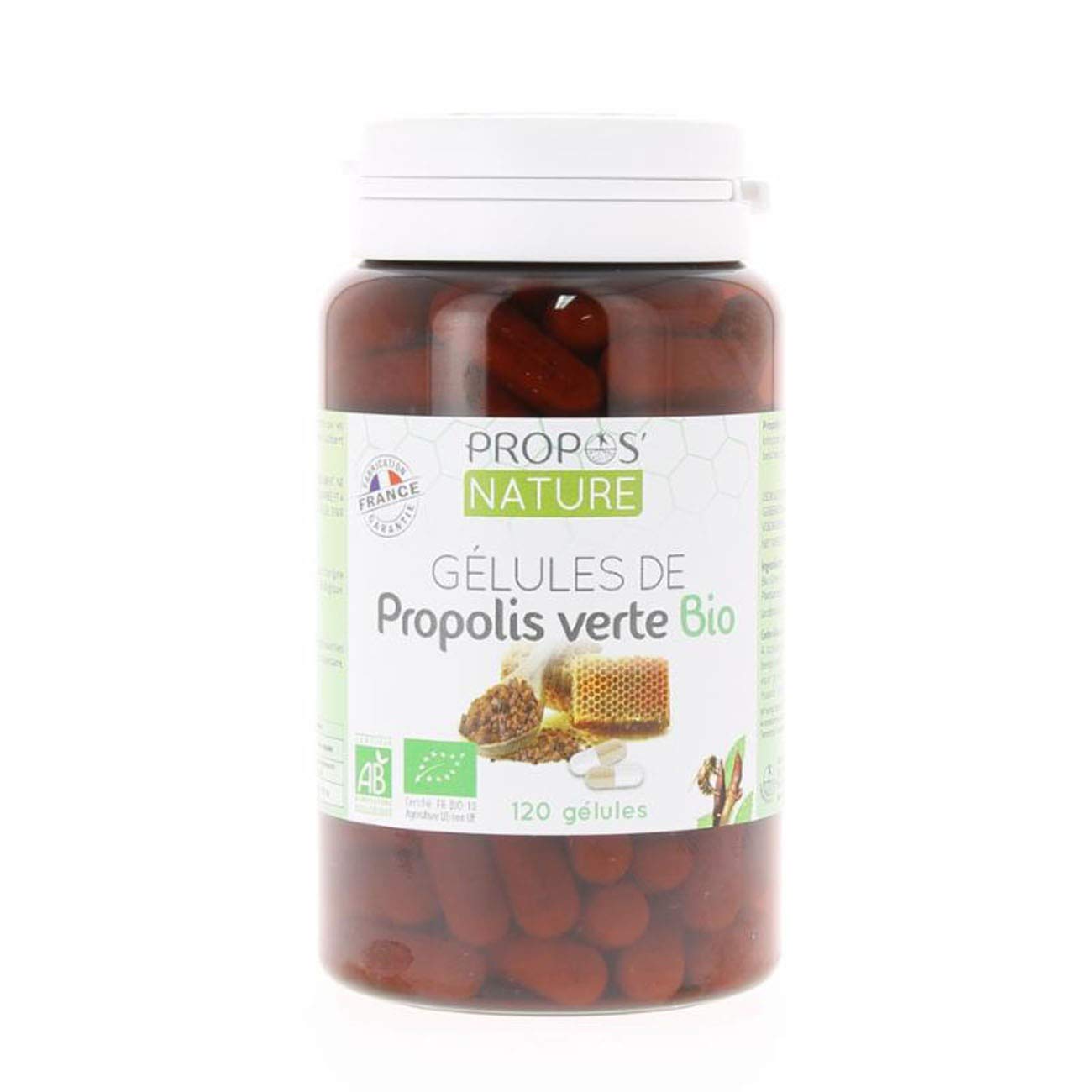 Gélules végétales de Propolis Verte Bio - Dosées à 100 mg/gélules - 120 gélules - Fabrication française - Propos'Nature